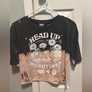 Head Up Heart Open Girls' Tie-Dye Crop Tee - Black and Tan